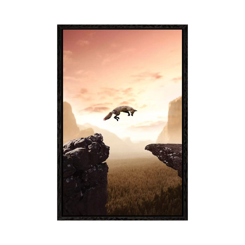 The Jumping Fox by Zenja Gammer - Print on Canvas, Black Framed, 66.04 cm H x 45.72 cm W
