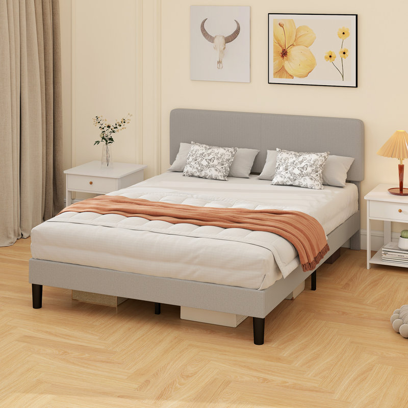 Queen Bed Frame with Adjustable Headboard Platform Bed Frame Light Grey, Queen