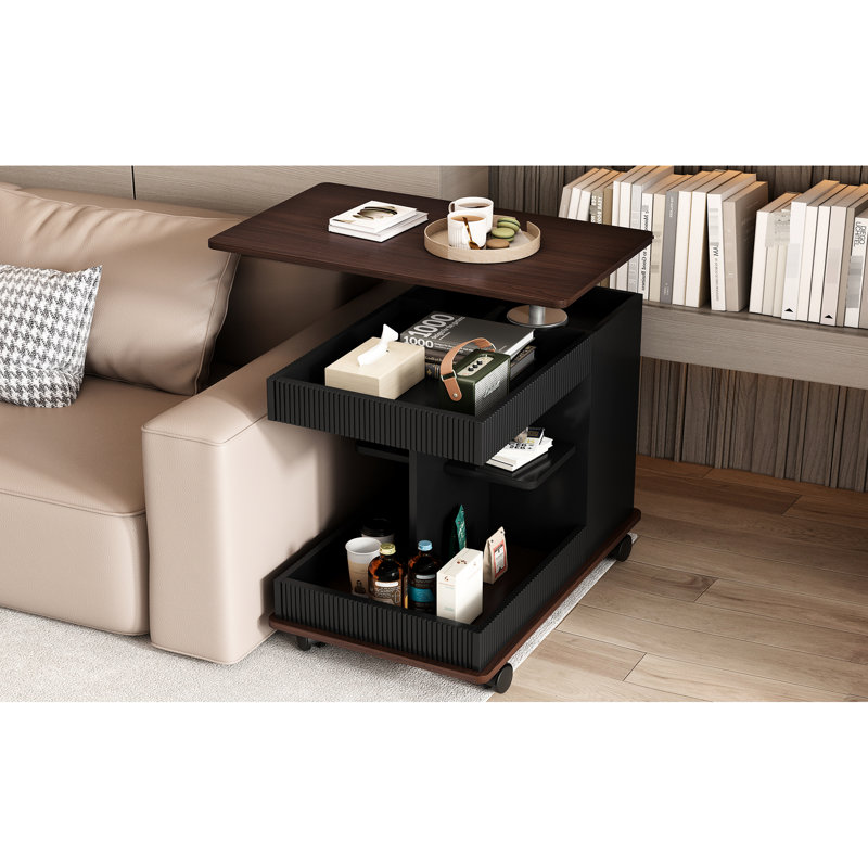 Table de bout avec plateau relevable rotatif à 360 °, glissement en douceur, coins arrondis, pour roues verrouillables à la maison, grand espace de rangement, grande capacité