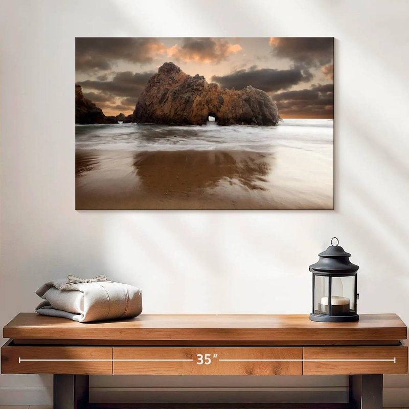 Coucher de soleil sur la plage Gillard Big Sur, H 16 po x l 24 po
