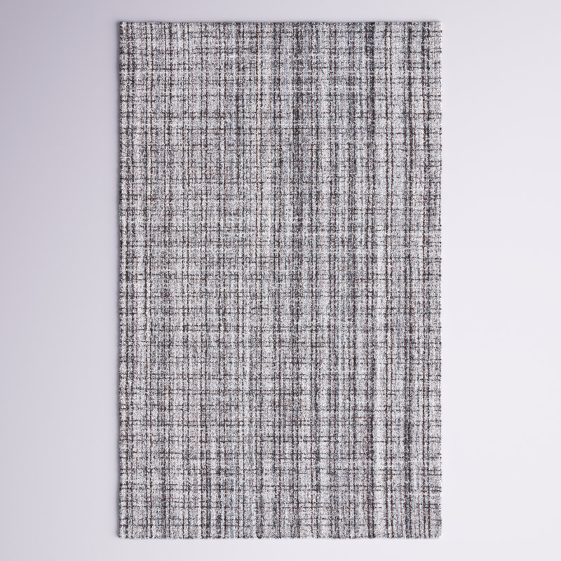 Bromsgrove Plaid Hand Tufted Wool/Cotton Area Rug in Gray/Black, Rectangle 6' x 9'