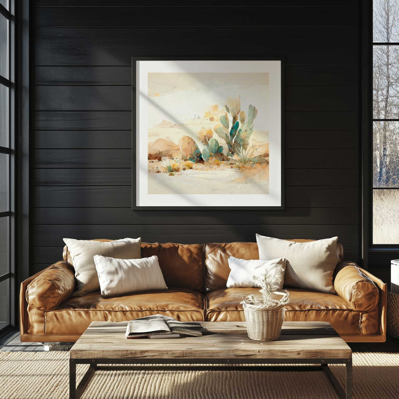 «Cactus in Sands», reproduction sur toile, Érable brut, H 13,5 po x l 13,5 po, Reproduction encadrée avec passe-partout