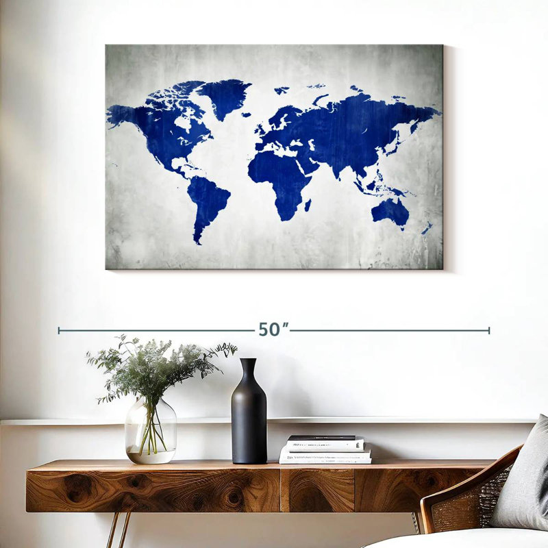 Carte du monde Aliaz en bleu, H 26 po x l 39 po
