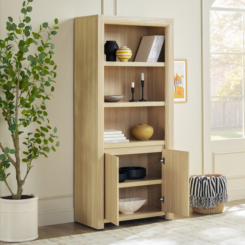 Cottrell 72.25" H x 32" W 3-Tier Wood Bookshelf with Storage Cabinet, Light Ash