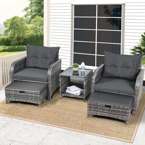 Varinder 4-Piece Outdoor Garden Patio Furniture Sets Brown Manual Weaving PE Rattan Wicker All Weather Conversation Set Sectional Cushioned Sofa Sets
