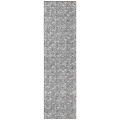 8' Runner Gray Geometric Washable Non Skid Indoor Outdoor Runner Rug
