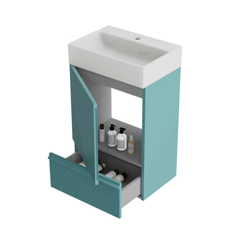 Ensemble de meuble-lavabo autoportant 20 po avec lavabo en céramique Modern, Bleu