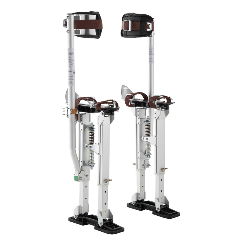 Toiles pour cloison sèche, toiles de peintre réglables en aluminium de 16,1 à 24,1 po, capacité de charge de 228 lb, pieds en caoutchouc antidérapants, double amortissement par ressorts, sangles de pieds confortables pour la peinture, la décoration, argent
