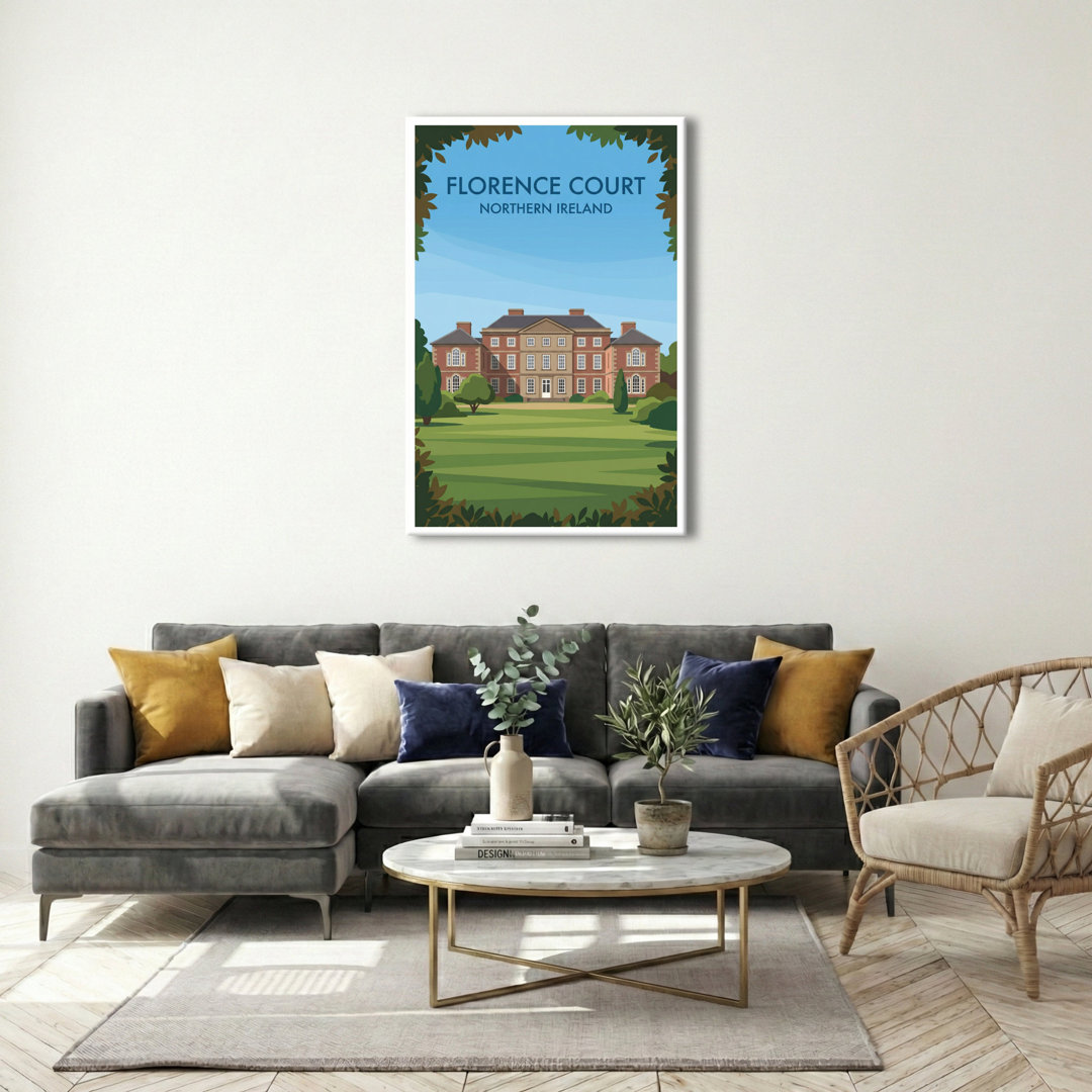 Florence Court, Northern Ireland - Georgian Country House Travel Poster, Castles And Palaces. Giclee Print On Wrapped Canvas. Wall Art, Home Decor - C