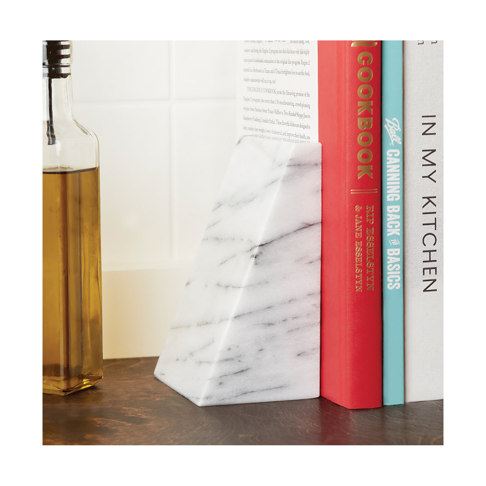 Triangular 100% Natural Polished Marble Bookends, White