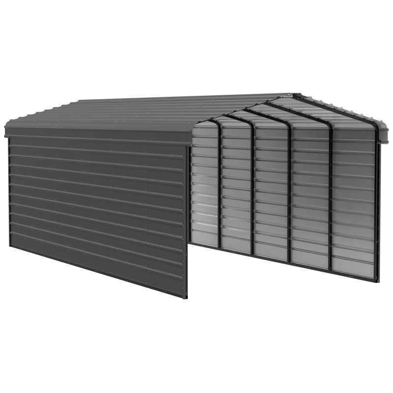 Arrow Steel Carport with 2 Side Wall Kits, 12x29x09, Black