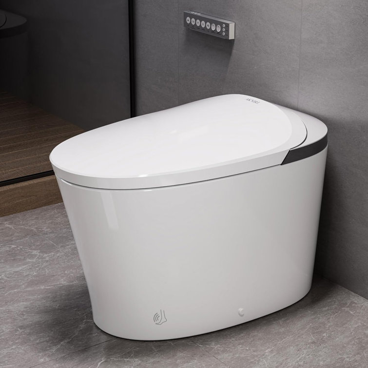Smart Bidet Toilet Tankless with Booster Pump, Auto/Foot Sensor Flush, Power Outage Flush, Warm Wash