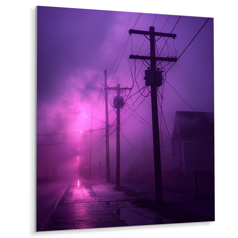 Éclipse électrique mauve, lignes électriques Photo I - salon d'art mural électrique, Métal métal, H 12 po x l 20 po