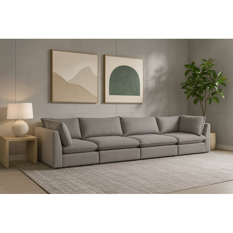 Tupman Upholstered 160'' Sofa, Grey Linen Textured Fabric