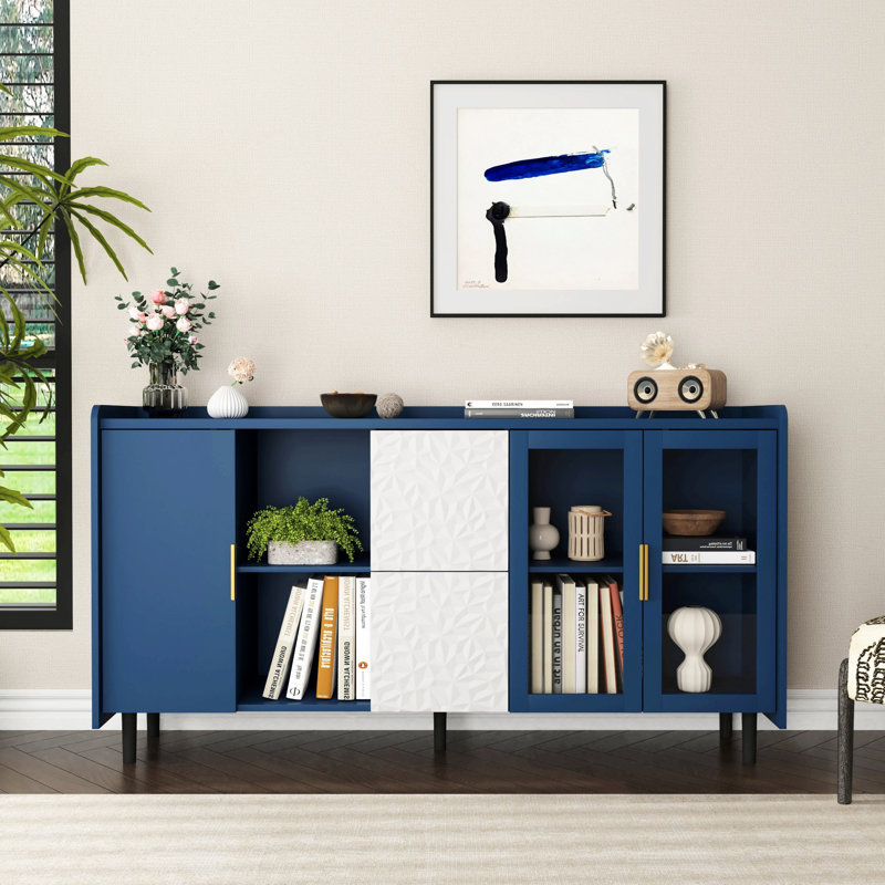Kitchen Pantry Storage Cabinet, Accent Cabinet With 2 Drawers And 2 Open Storage Compartment, Modern Accent Cabinet For Home