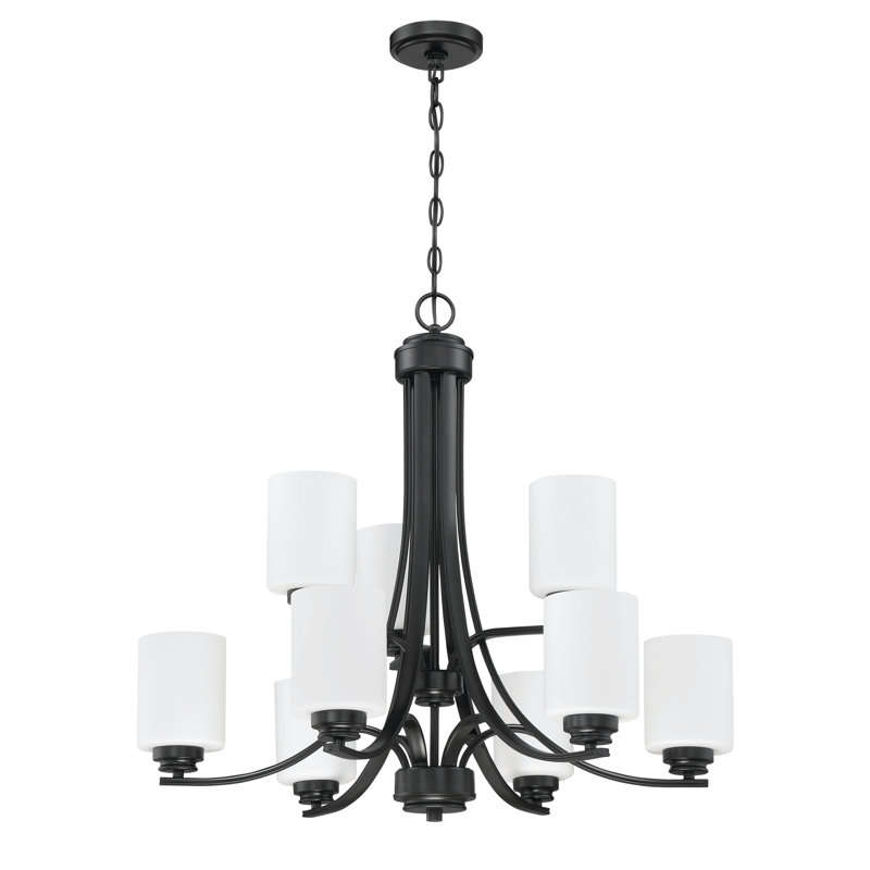 Lustre à niveaux 9 lumières statement Omur, Blanc givré, Dos plat