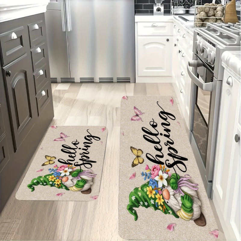 Ensemble de 2 tapis de cuisine Hello Spring Gnome