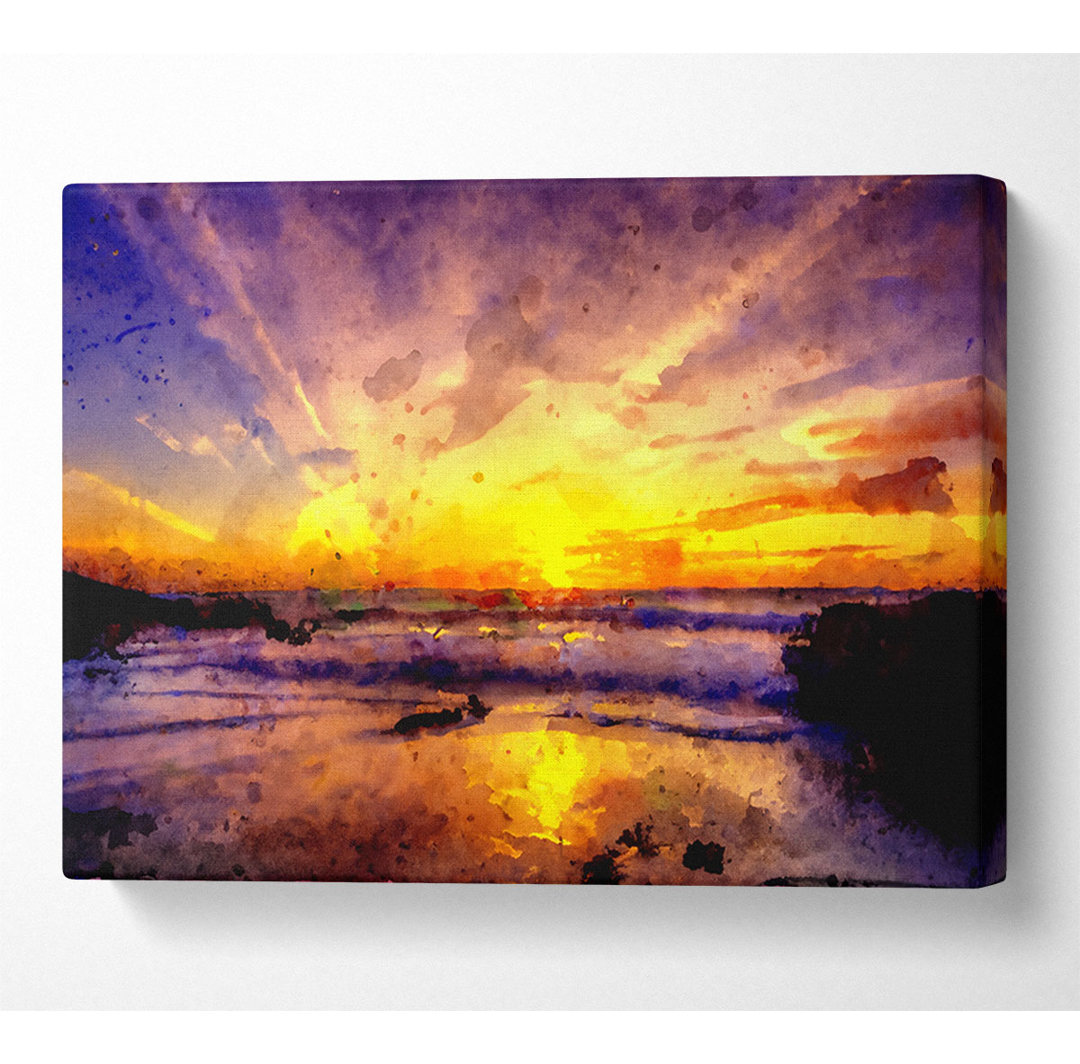 Paradiesischer Strand mit strahlendem Himmel Leinwand Aquarell