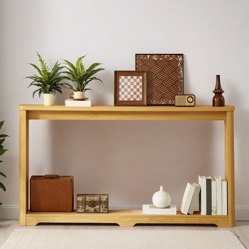  70.1 Inch Narrow Wave Curved Console Table, Wooden Storage Sofa Table with Thick Wear-Resistant Tabletop, Modern Retro Entryway Hallway Table for Living Room Office