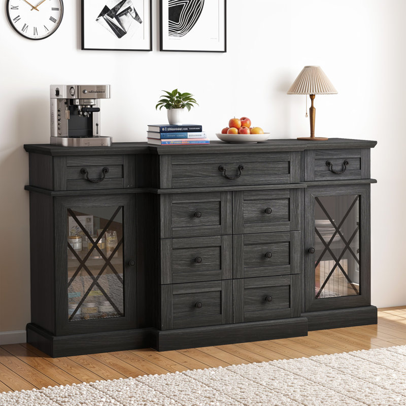59'' Farmhouse Sideboard Cabinet with Adjustable Shelves, Black
