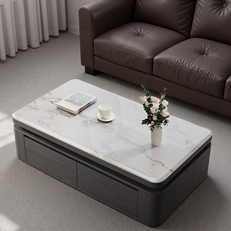 Table basse moderne en pierre micro-cristalline, H 19,7 po x l 51,2 po x P 27,6 po, Blanc, Gris