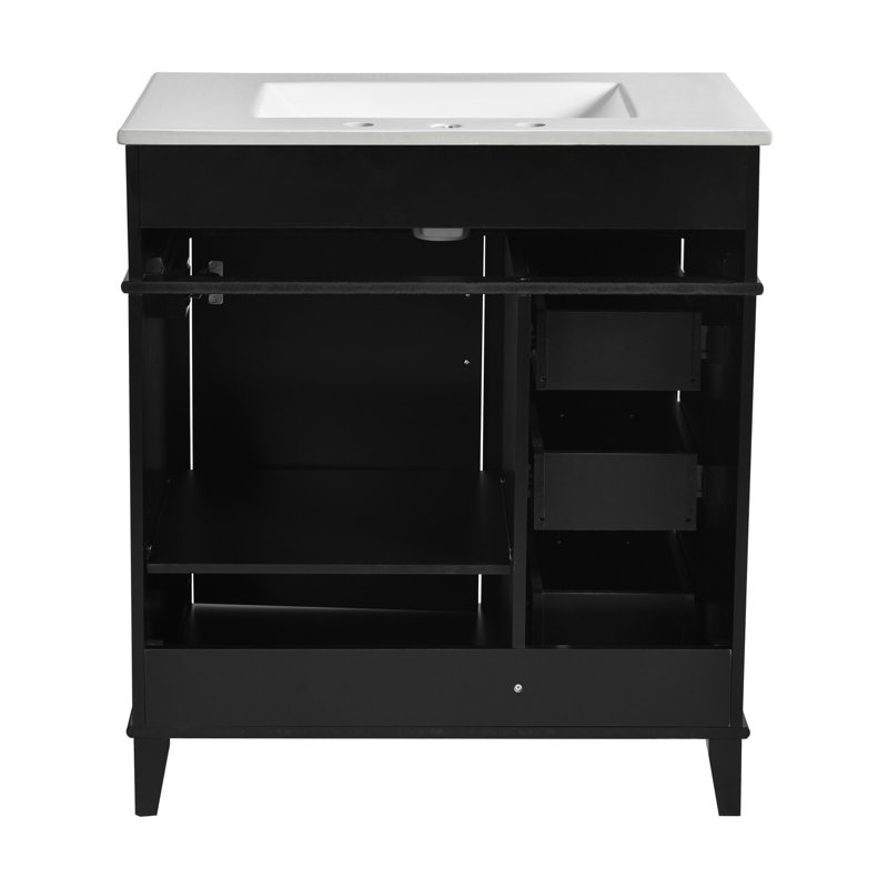 Meuble-lavabo en bois avec lavabo et rangement en céramique, Noir, noir, noir, noir