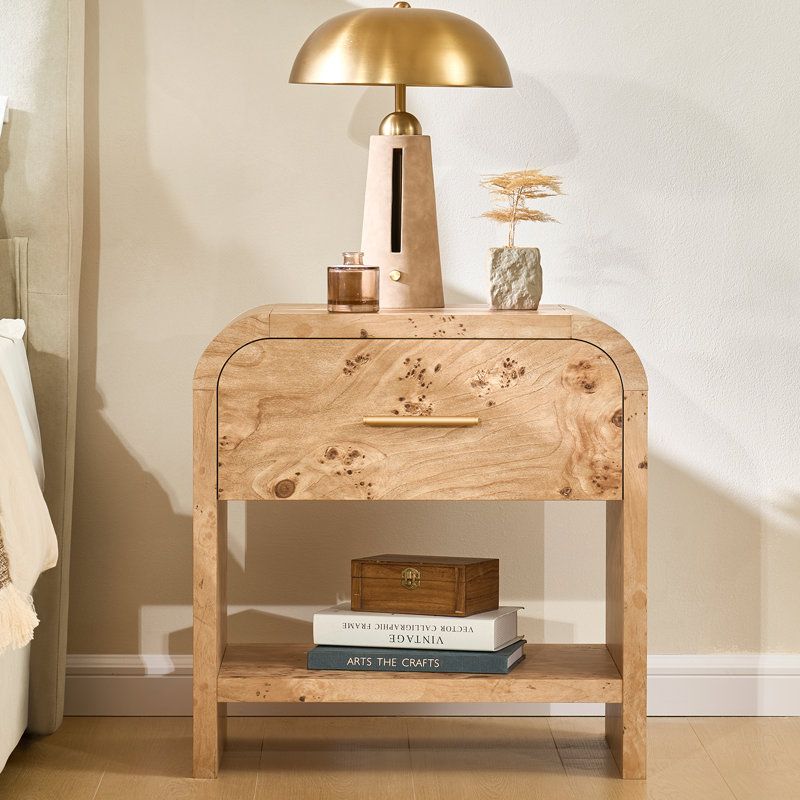 Modern Nightstand With Drawer - Engineered Wood Bedside Table, Light Burlwood