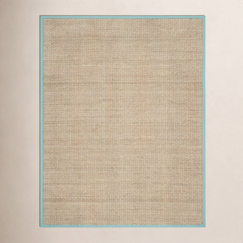 Tapis naturel / bleu sarcelle en lattes de bambou / bleu sarcelle, Rectangle 4 pi x 6 pi