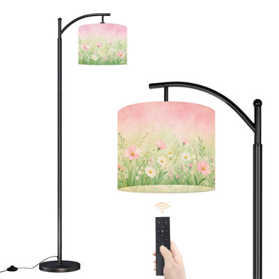 PeeNoke Arc Floor Lamp Pastel Summer Springtime Ombre Pink Millennial Pale Mint Tall Modern Standing Lamp LED Adjustable Linen Lampshade 3 Color Temperatures