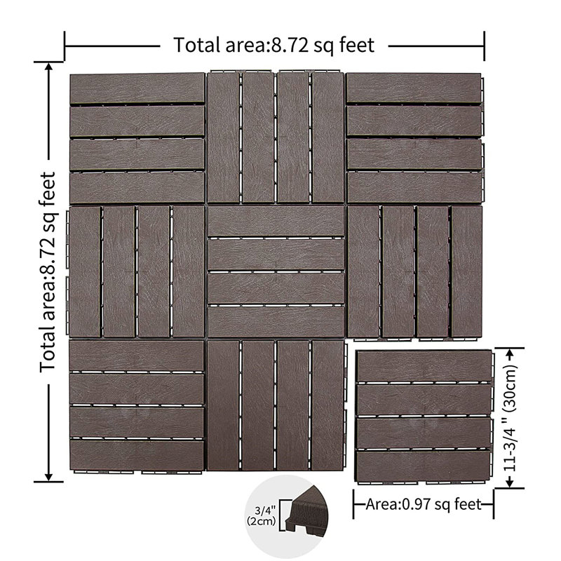 Carreaux de terrasse à emboîtement de patio, 9, Brun