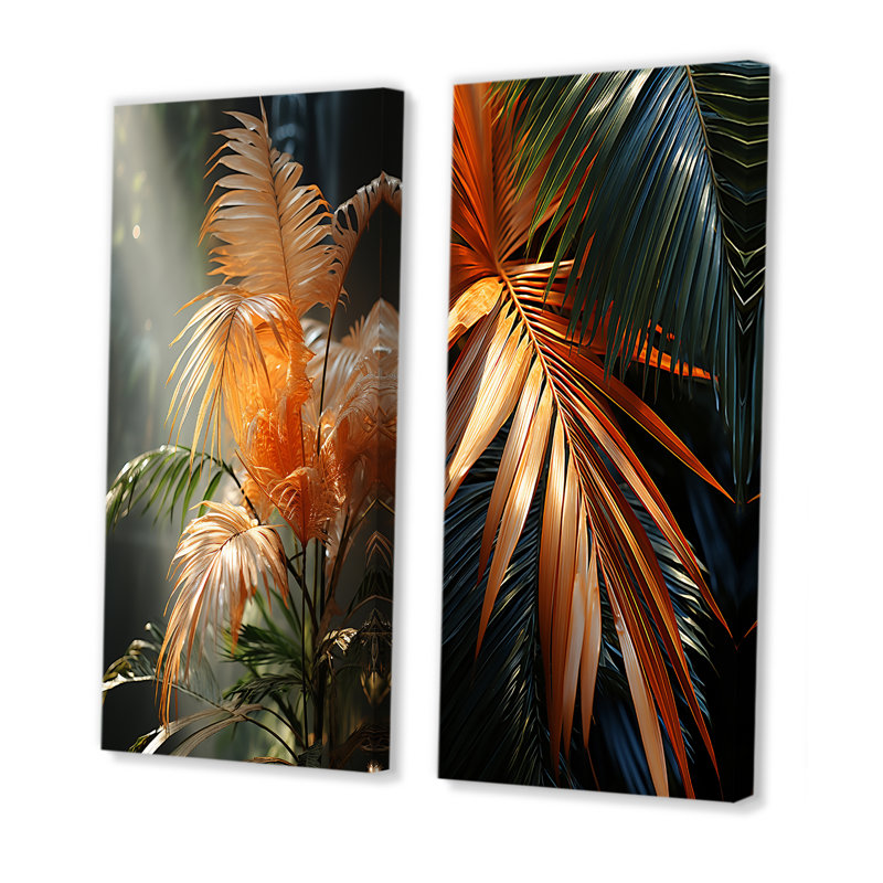Swaying Palms Serenade - Ensemble de 2 impressions sur toile de palmiers et palmiers, Toile tendue, H 28 po x l 25 po