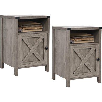 Farmhouse Nairoby Nightstand, End Table, End Tables with Barn Door and Shelf, Modern Bed Side Table Rustic Nightstands Set for Bedroom, Living Room ﻿