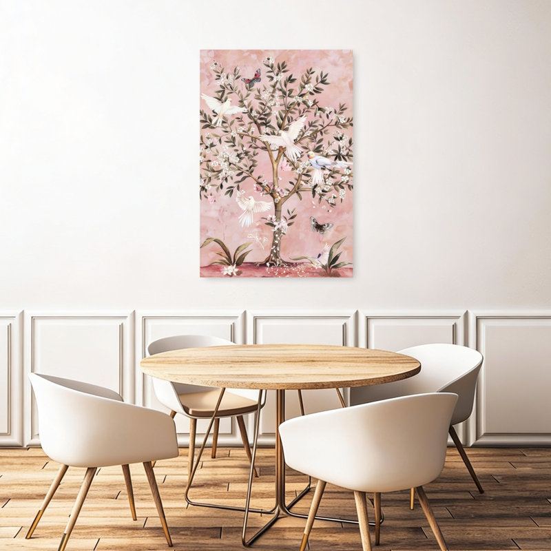 Blossom Tree Doves Delicate Elegant Peaceful Butterfly Bird Nature Spring Wall Art Print by Mathieu - Wrapped Canvas Print