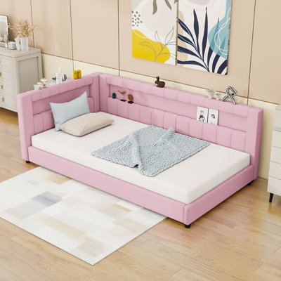 Upholstered Platform Bed with USB Charging Ports and LED Light Belt