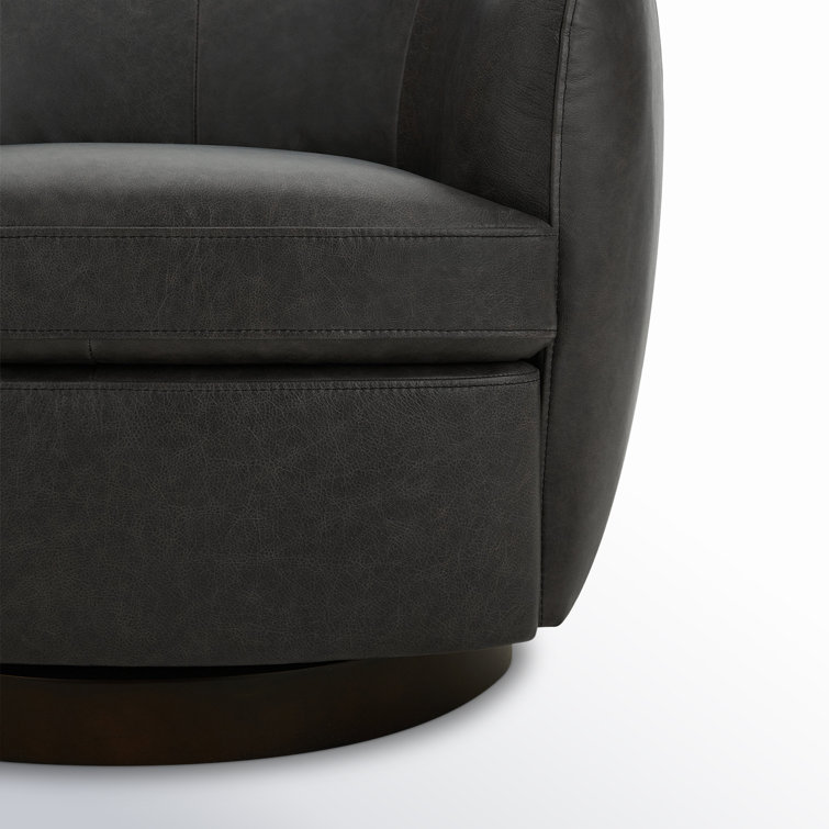 Marcy Genuine Leather Swivel Barrel Chair