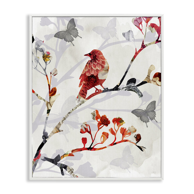 Giclée à motif d'oiseaux sur des branches par Susan Jill, Giclée encadrée blanc bord de mer, H 20 po x l 16 po