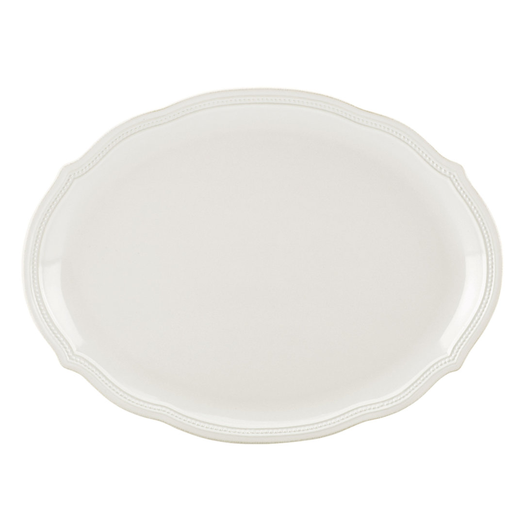 French Perle Bead White Bead Oval Platter Lenox 