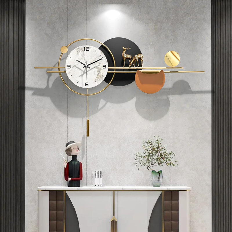 Horloge murale moderne en métal avec pendule - Grand décor silencieux pour le salon, la cuisine et le bureau (L 36 po x l 19 po)