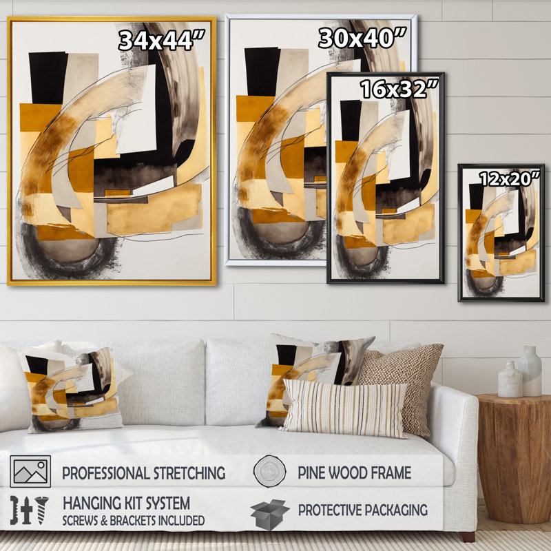 Glam Art déco abstrait IV - Art mural abstrait grand, L 24 po x H 32 po, Cadre flottant noir