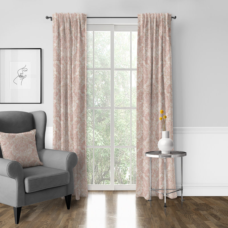 Bordeau Linen Damask Room Darkening Rod Pocket Single Curtain Panel, 50" W x 132" L, Blush