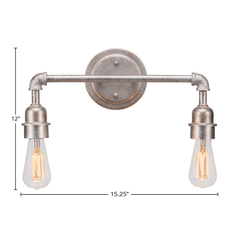 Barre d'éclairage de salle de bain 2 lumières Aguilar Vintage avec finition argentée vieillie et ampoule DEL transparente antique
