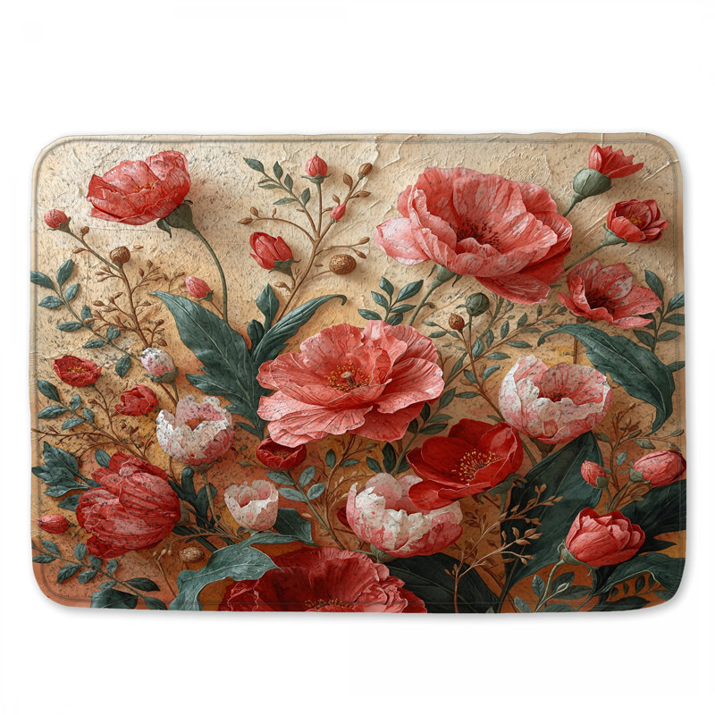 Tapis de bain rouge et rose, L 34 po x L 21 po