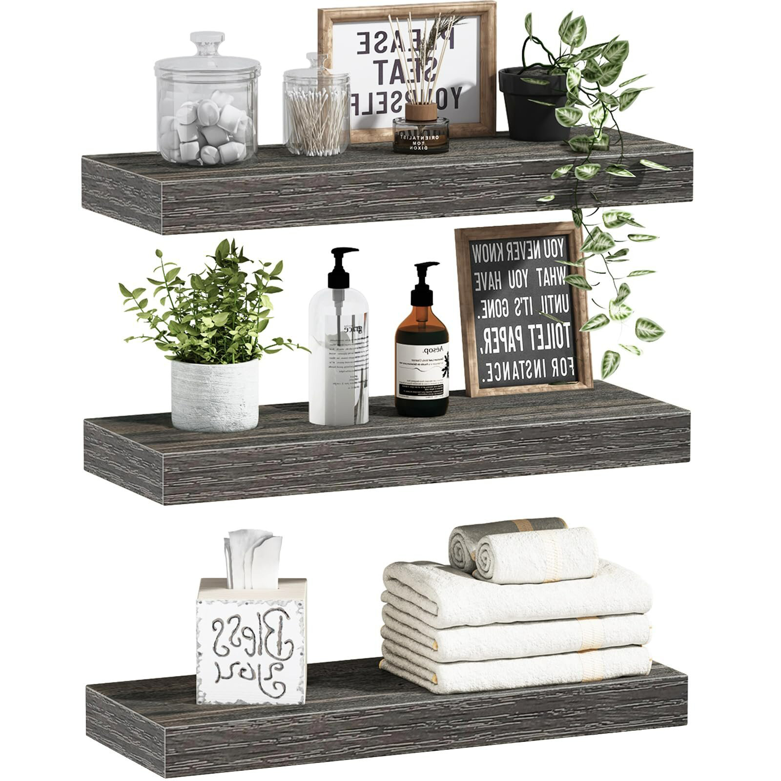 Gracie Oaks Parkhill 3 Piece Wood Floating Shelf | Wayfair