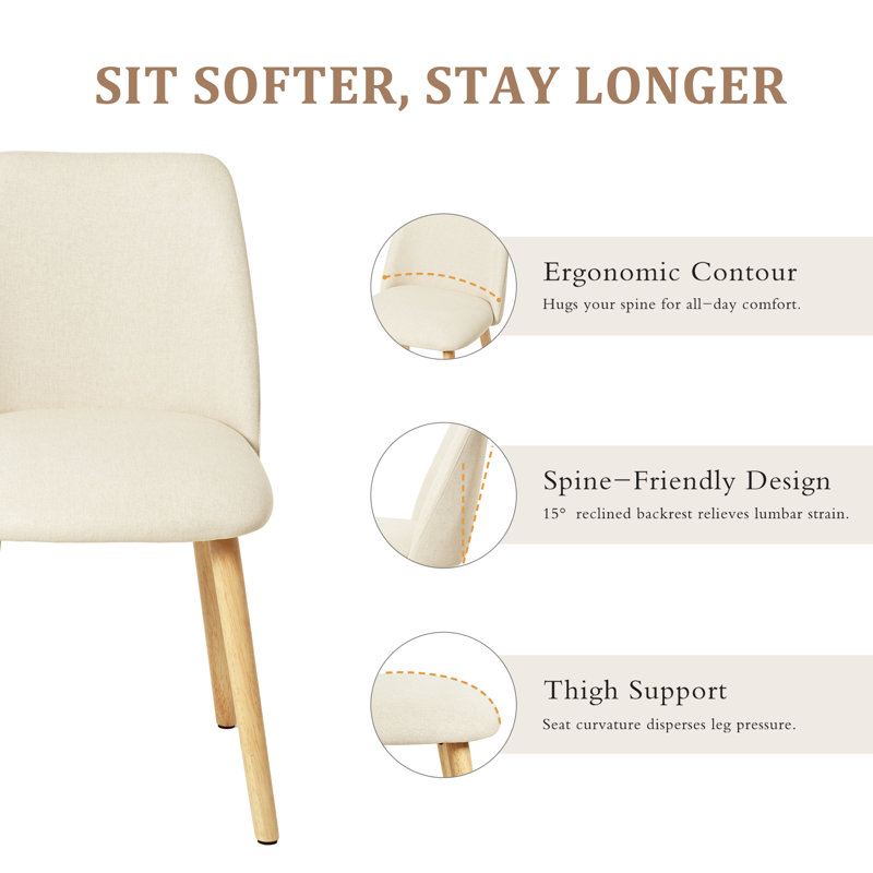 48cm H Linen Upholstered Upholstered Back Side Chair, Beige Linen