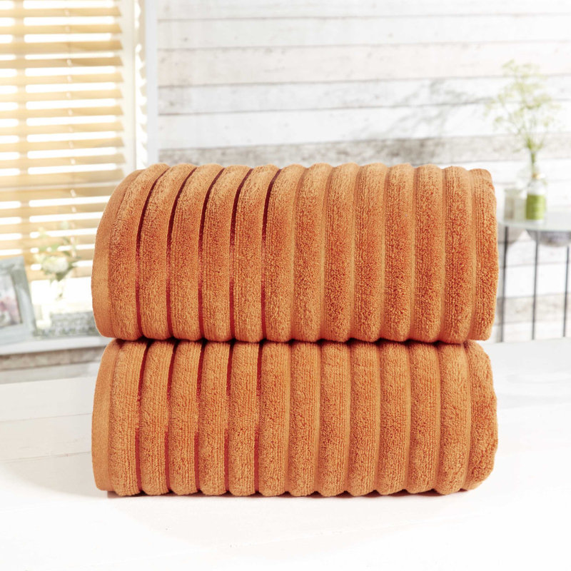 Asata 100% Cotton Midweight Ribbed Bath Sheet, Spice
