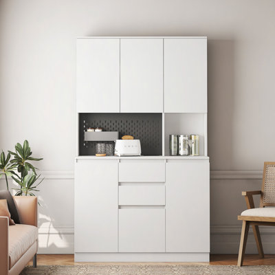 Armoire de garde-manger de 74 po avec station de charge, armoire de buffet autoportante avec tiroir, armoire de garde-manger avec support à micro-ondes pour la cuisine, le salon, la salle à manger