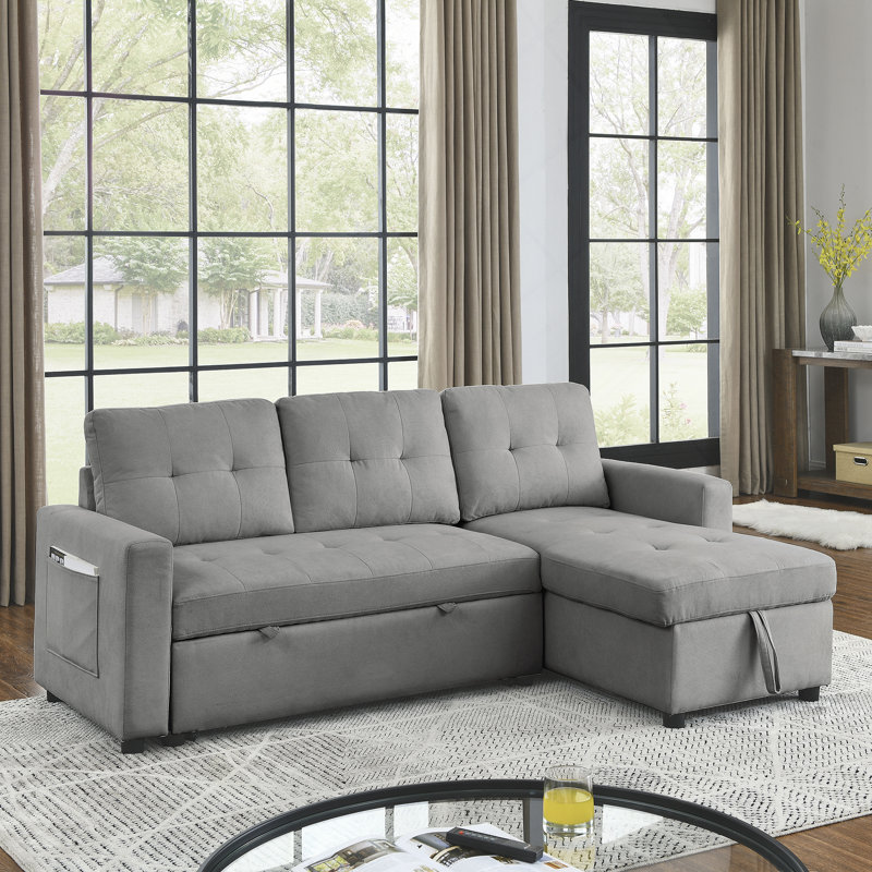 Sleeper Sofa Bed, Reversible Sectional Couch With Storage Chaise And Side Storage Bag
