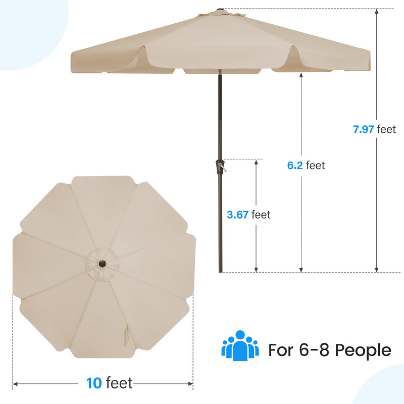 Parasol de marché pour patio extérieur, Beige, H 100 po x l 120 po x P 120 po