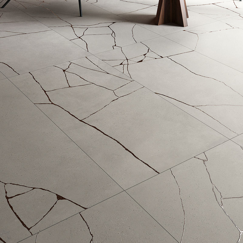Kintsugi Hibi 24" x 48" Decorative Concrete Look Porcelain Tile, Fog Light Gray