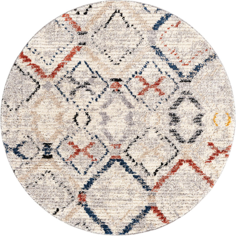 Tapis beige à motif géométrique Tucson, Rond 3 pi